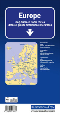 Europe, Grands axes routiers, Carte routière 1:3,6mio.