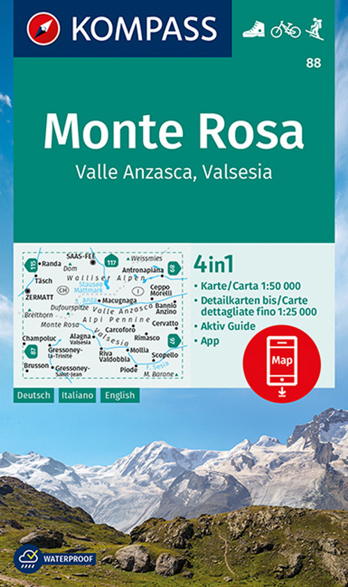 KOMPASS Wanderkarte 88 Monte Rosa, Valle Anzasca, Valsesia