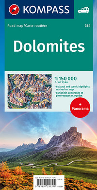 KOMPASS Autokarte Dolomiti, Dolomiten, Dolomites 1:150.000