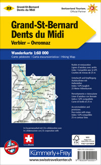 Schweiz, Grand-St-Bernard, Dents du Midi, Nr. 22, Wanderkarte 1:60'000 Schweiz, Grand-St-Bernard, Dents du Midi, Nr. 22, Wanderkarte 1:60'000