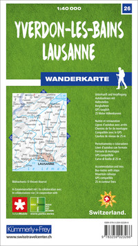 Switzerland, Yverdon-les-Bains, Lausanne, No. 26, hiking map 1:40'000 Switzerland, Yverdon-les-Bains, Lausanne, No. 26, hiking map 1:40'000