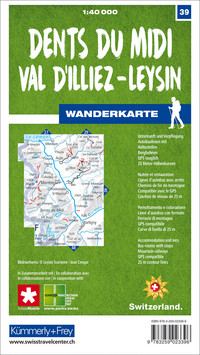 Suisse, Dents du Midi, Val d'Illiez, Leysin, No. 39, carte de randonnée 1:40'000 Suisse, Dents du Midi, Val d'Illiez, Leysin, No. 39, carte de randonnée 1:40'000