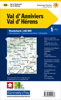 Suisse, Val d'Anniviers, Val d'Hérens, Montana, No. 23, Carte pédestre 1:60'000