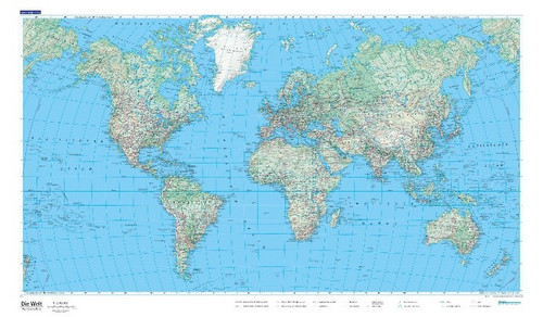The World, physical map 1:50 Mio Poster laminated