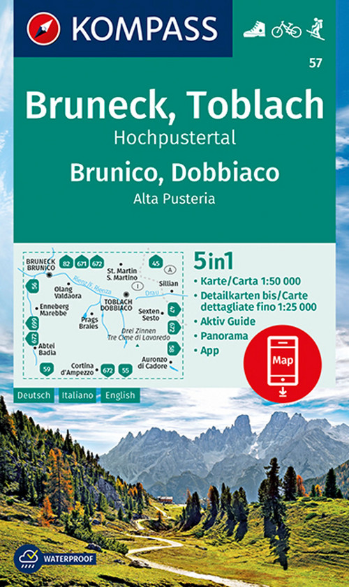 KOMPASS Wanderkarte 57 Bruneck, Toblach, Hochpustertal, Brunico, Dobbiaco, Alta Pusteria