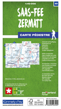 Switzerland, Zermatt, Saas-Fee, No. 49, Hiking Map 1:40'000