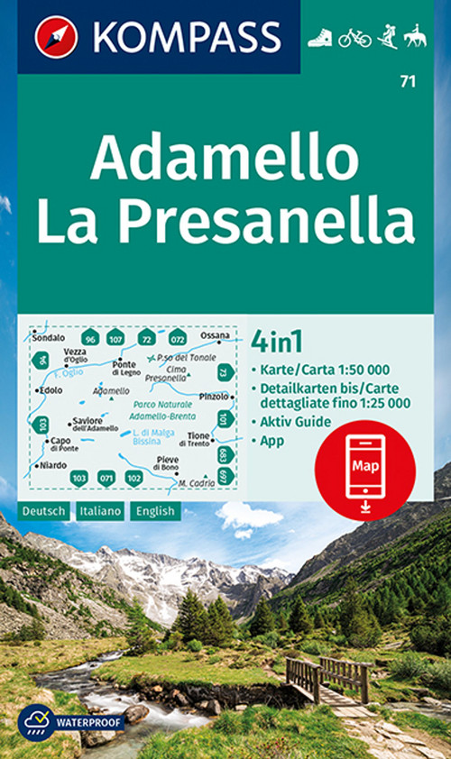 KOMPASS Wanderkarte 71 Adamello, La Presanella