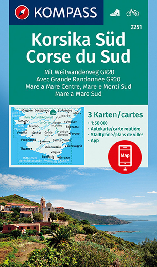 KOMPASS Wanderkarte 2251 Korsika Süd, Corse du Sud, Weitwanderweg GR20