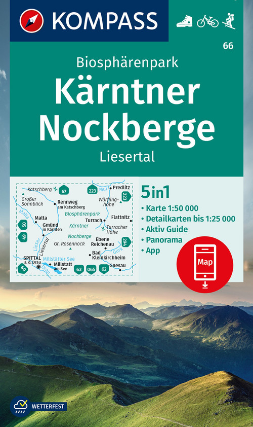 KOMPASS Wanderkarte 66 Biosphärenpark Kärntner Nockberge, Liesertal 1:50.000