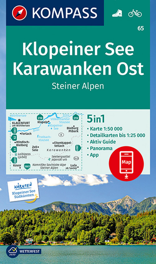 KOMPASS Wanderkarte 65 Klopeiner See, Karawanken Ost, Steiner Alpen