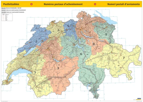 Schweiz Postleitzahlenkarte Poster laminiert