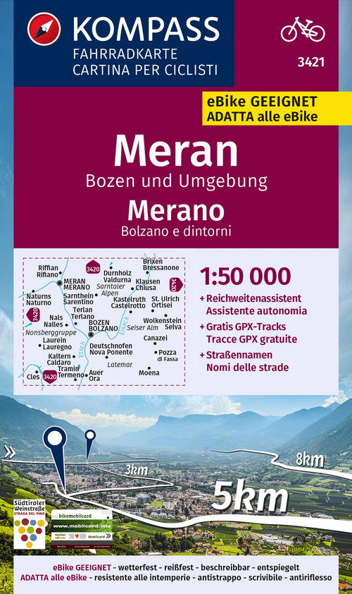 KOMPASS Fahrradkarte 3421 Meran, Bozen und Umgebung 1:50.000