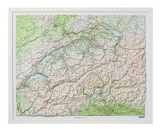 Schweiz, Kunststoffrelief mit Holzrahmen weiss lackiert
