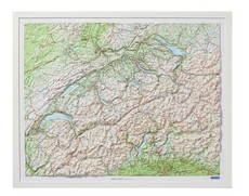 Switzerland, plastic relief with wooden frame white lacquered