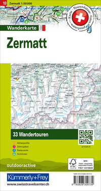 13 Zermatt Touren-Wanderkarte, édition allemande