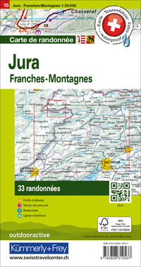 Suisse, Jura, Nr. 15, Carte de randonnée avec tours 1:50'000 / édition allemande