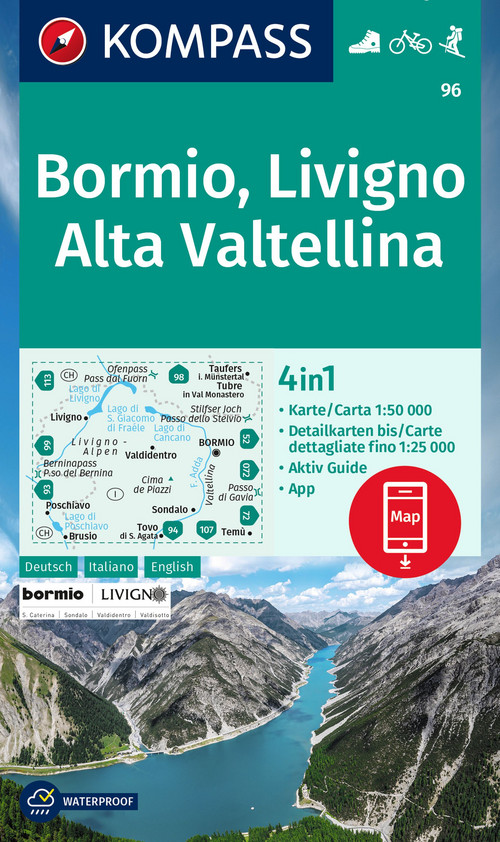 KOMPASS Wanderkarte 96 Bormio, Livigno, Alta Valtellina 1:50000