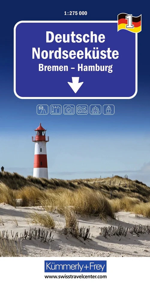 Allemagne, côte allemande de la mer du Nord, Nr. 01, carte routière 1:275'000 Allemagne, côte allemande de la mer du Nord, Nr. 01, carte routière 1:275'000