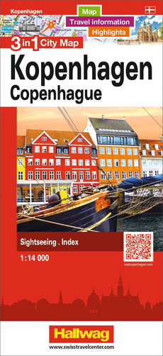 Danemark, Copenhague, Carte 3 en 1 de la ville 1:14'000