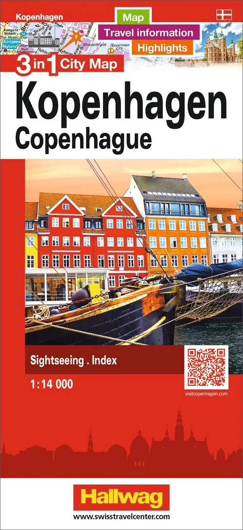 Danemark, Copenhague, Carte 3 en 1 de la ville 1:14'000 Danemark, Copenhague, Carte 3 en 1 de la ville 1:14'000