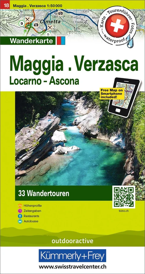Schweiz, Maggia - Verzasca, Locarno - Ascona, Nr. 18, Wandertourenkarte 1:50'000