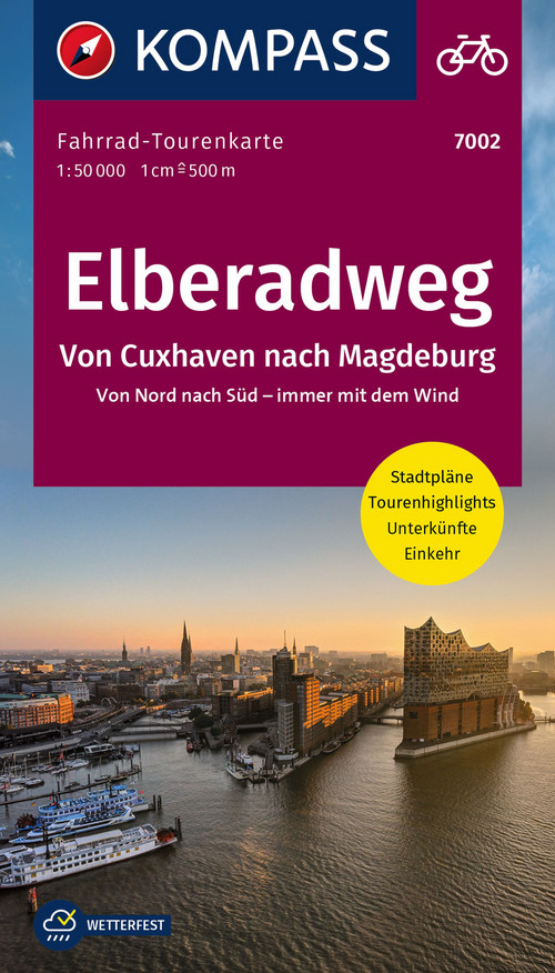 KOMPASS Fahrrad-Tourenkarte Elberadweg, Von Cuxhaven nach Magdeburg. Von Nord nach Süd – immer mit dem Wind 1:50.000