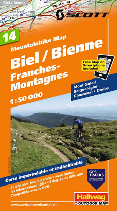 Suisse, Biel-Bienne, Franches-Montagnes, No. 14, carte de VTT 1:50'000