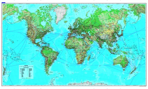World map, physical poster 1:30Mio.