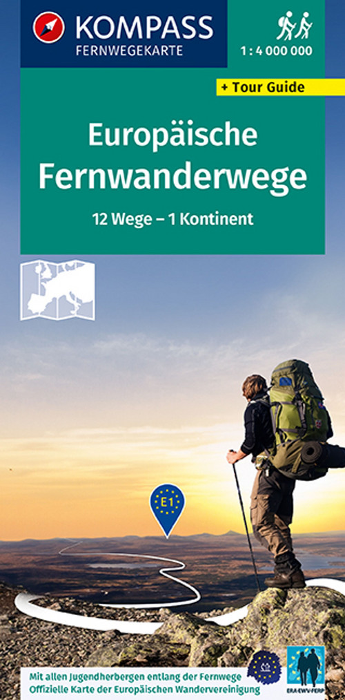 KOMPASS Fernwegekarte Fernwanderwege Europa, Long-Distance-Paths Europe