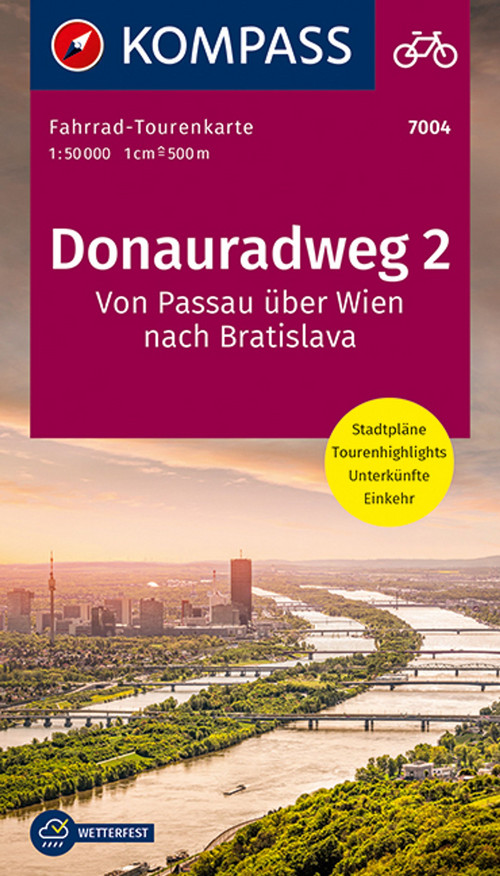 KOMPASS Fahrrad-Tourenkarte Donauradweg 2, von Passau über Wien nach Bratislava 1:50.000