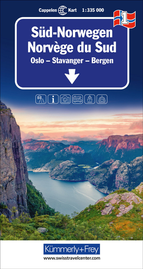 Norvège (Sud), Oslo - Stavanger - Bergen, Nr. 01, carte routière 1:335'000