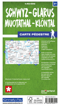 Suisse, Schwytz - Glaris, Muotathal - Klöntal, No. 21, Carte pédestre 1:40'000