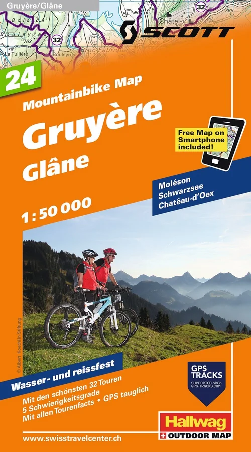 Suisse, Gruyère - Glâne, No. 24, carte de VTT 1:50'000 Suisse, Gruyère - Glâne, No. 24, carte de VTT 1:50'000