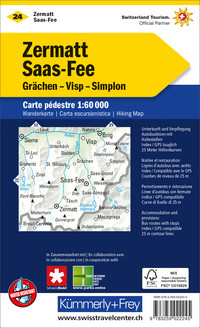 Schweiz, Zermatt, Saas Fee, Nr. 24, Wanderkarte 1:60'000 Schweiz, Zermatt, Saas Fee, Nr. 24, Wanderkarte 1:60'000
