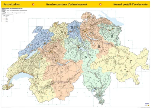 Switzerland Postal Code Map Poster 1:260 000 Switzerland Postal Code Map Poster 1:260 000