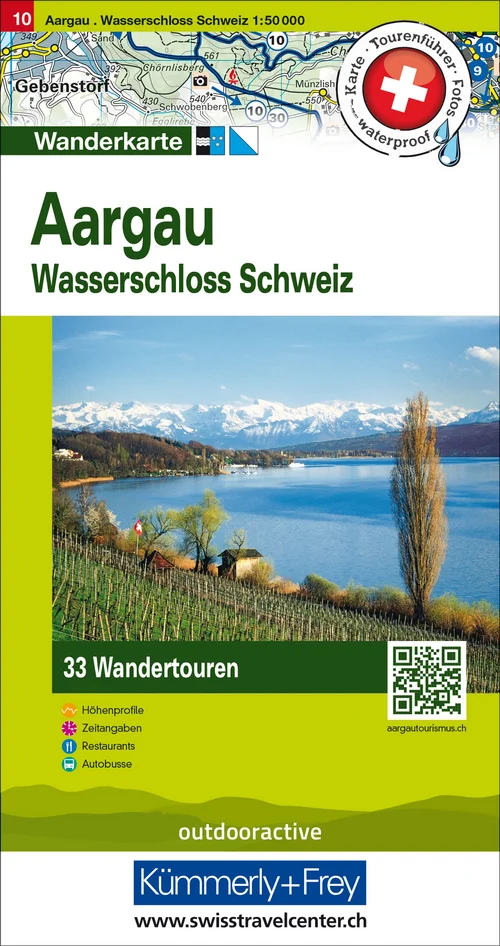 Suisse, Argovie, Château d'eau de la Suisse, N° 10, carte des itinéraires de randonnée 1:50'000
