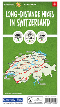 Long-Distance Hiking Trails in Switzerland, Hiking Map 1:301'000 Long-Distance Hiking Trails in Switzerland, Hiking Map 1:301'000