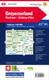Suisse, Gruyère - Montreux - Gstaad, Nr. 15, carte cycliste 1:60'000 Suisse, Gruyère - Montreux - Gstaad, Nr. 15, carte cycliste 1:60'000