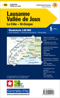Schweiz, Lausanne - Vallée de Joux, Nr. 15, Wanderkarte 1:60'000 Schweiz, Lausanne - Vallée de Joux, Nr. 15, Wanderkarte 1:60'000