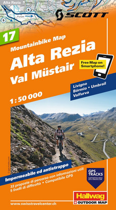 Suisse, Alta Rezia - Livigno - Bormio - Val Müstair, No. 17, carte de VTT 1:50'000