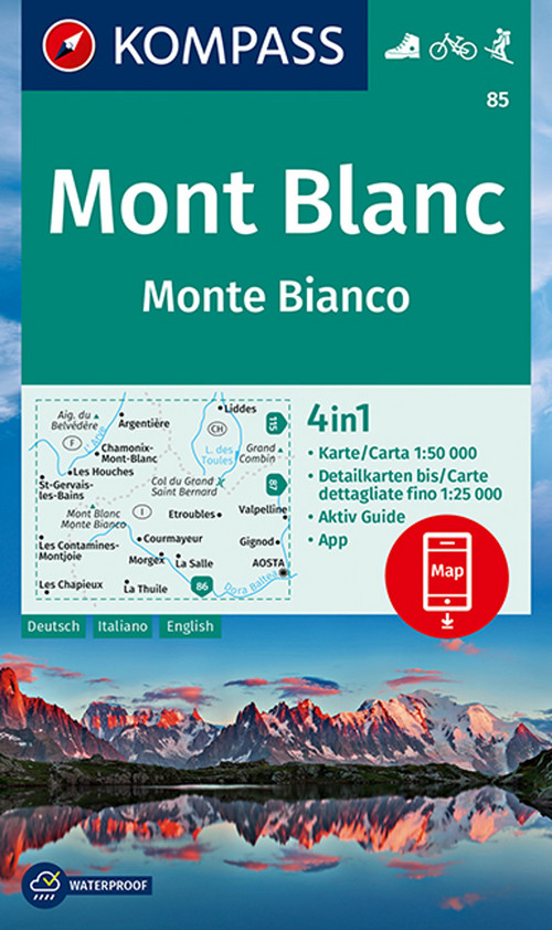 KOMPASS Wanderkarte 85 Mont Blanc, Monte Bianco