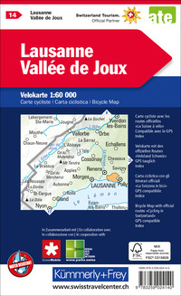 Schweiz, Lausanne, Vallée de Joux, Nr. 14, Velokarte 1:60'000 Schweiz, Lausanne, Vallée de Joux, Nr. 14, Velokarte 1:60'000