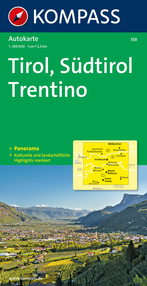 KOMPASS Autokarte Tirol, Südtirol, Trentino/Tirolo, Alto Adige, Trentino 1:250.000