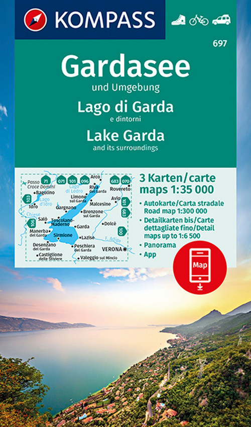 KOMPASS Wanderkarte 697 Gardasee und Umgebung - Lake Garda and its surroundings - Lago di Garda e dintorni