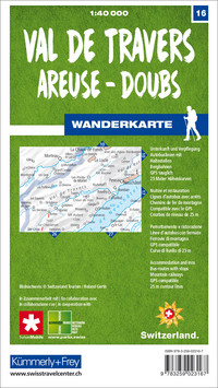 Switzerland, Val-de-Travers, Areuse - Doubs, No. 16, hiking map 1:40,000 Switzerland, Val-de-Travers, Areuse - Doubs, No. 16, hiking map 1:40,000