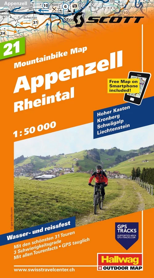 Suisse, Appenzell - Rheintal, No. 21, carte de VTT 1:50'000 Suisse, Appenzell - Rheintal, No. 21, carte de VTT 1:50'000