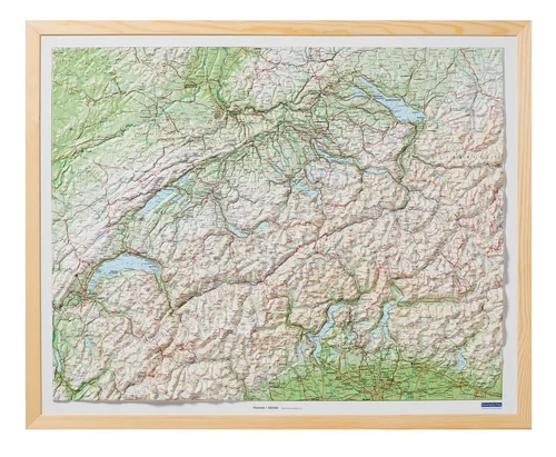 Switzerland, plastic relief with wooden frame