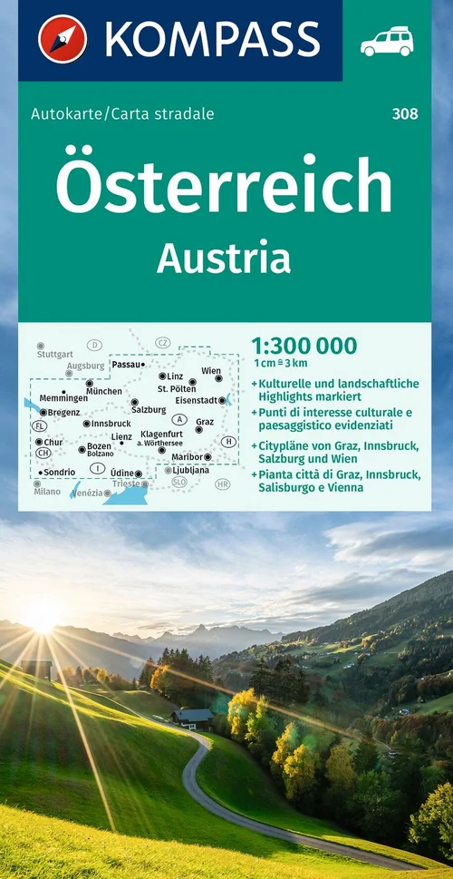 KOMPASS Autokarte Österreich 1:300.000 KOMPASS Autokarte Österreich 1:300.000