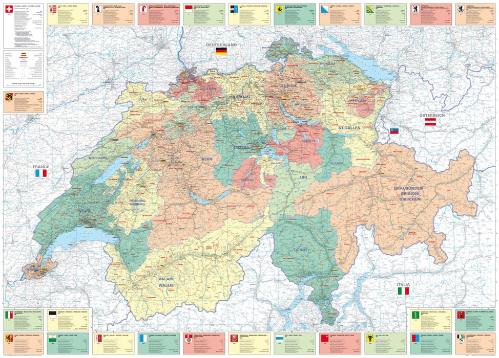 Schweiz, politische Karte 1:275'000 - Swisstravelcenter - Hallwag