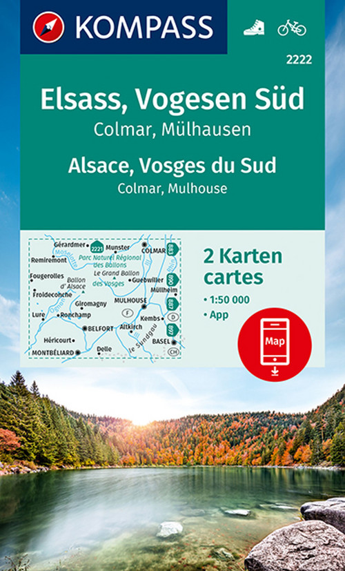 KOMPASS Wanderkarte 2222 Elsass, Vogesen Süd, Alsace, Vosges du Sud, Colmar, Mülhausen, Mulhouse